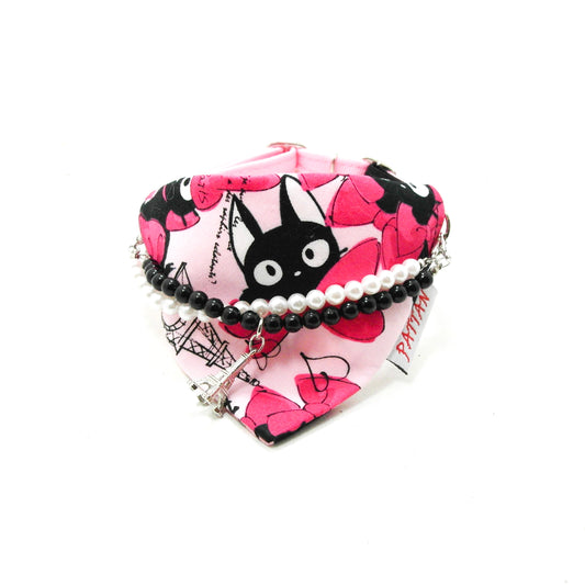 黑貓珍珠樣式項鍊三角巾